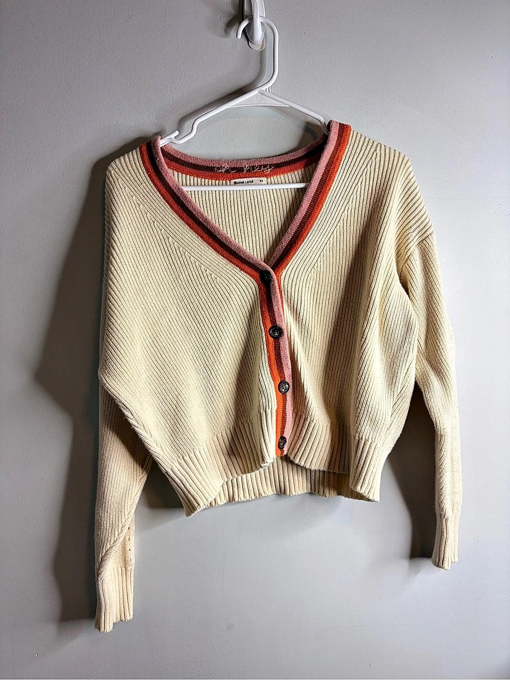 Marine Layer Cardigan Color Block in Cream & Orange Size XS